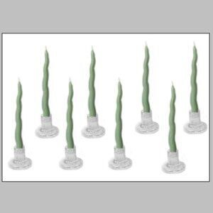 8pk Glass Taper Candle Holder, 18pk Taper Candle Set Green Wavy - Brand New